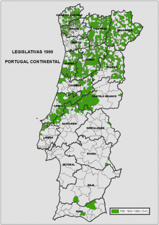Freguesias que se mantiveram fiéis ao PPD/PSD entre 1995 e 1999